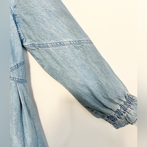 Versona Denim Chambray Long Sleeved Mini Dress. Button Down, Smocked Cuffs. Sz L - Picture 6 of 8